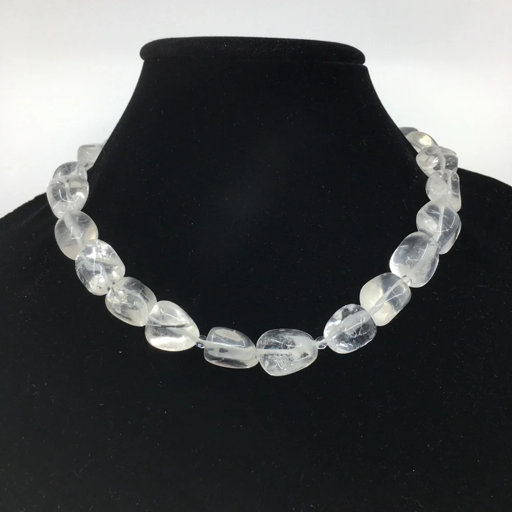 Vintage Chunky Clear Rock Crystal Quartz Beaded Necklace Silver Clasp
